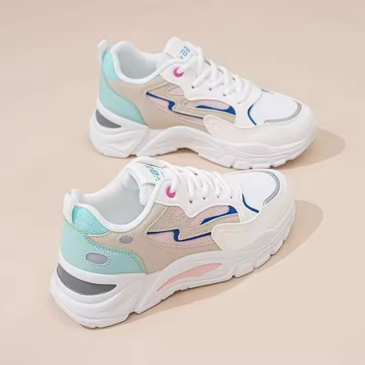 Zapatillas de deporte de suela gruesa para mujer, zapatos informales de malla transpirable con cierre de cordones, versátiles para temporada de otoño, 2025 - 1