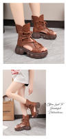 Botas retro de cuero de vaca para mujer 2025 verano Sandalias romanas con suela gruesa y con agujeros - details 10