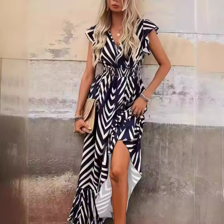 2025 Primavera/Verano nuevas mujeres sueltas estampadas al azar Tie Dyeing vestido de swing grande - 1