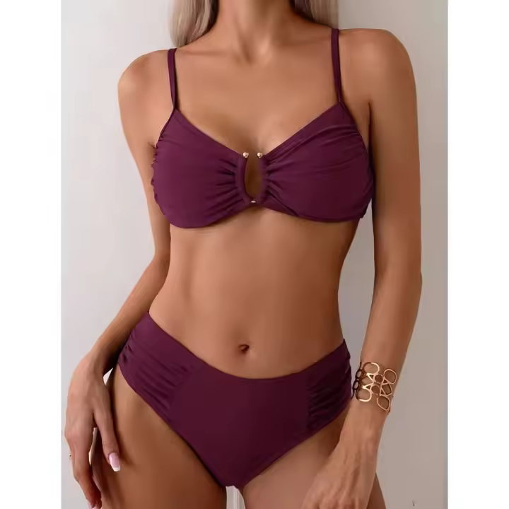 Bikini sexy, traje de baño de dos piezas, conjunto de bikini de cintura alta, traje de baño para mujer con realce, ropa de playa 2025 - 1