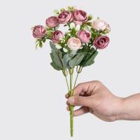 Rosa de seda de 15 cabezas, capullo de té pequeño para decoración de Navidad, alféizar del hogar, accesorios de bonsái, Fondo de boda, pared de flores artificiales - details 0