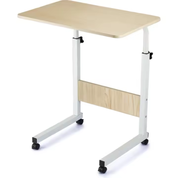 Mesa Plegable de Madera y Metal Portátil, Ajustable con Ruedas, Ideal para Dormitorio, Sala de Estar, Oficina en Casa 65-89x50x40 cm - 1