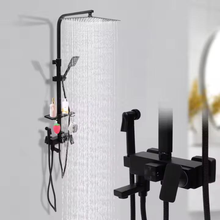 Sistema de ducha de acero inoxidable 304, juego de ducha de lluvia para baño negro, montaje en pared para casas, hoteles, escuelas, Apartamentos - 1