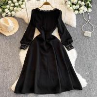 Vestido largo por debajo de la rodilla ajustado Vintage para mujer Otoño Invierno nuevo A-e cuello cuadrado de manga larga Fiesta Club Formal - details 17