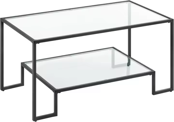 Mesa de Vidrio Templado Dorado Mesa de Café con Almacenamiento Para Sala Marco de Acero - 1