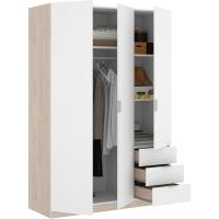 Armario ropero de 3 Puertas y 3 cajones, Gran Capacidad, Natural/Blanco, 121x184x52 cm - details 4
