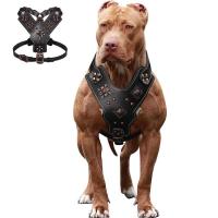 Arnés cuero genuino, arneses duraderos grandes, chaleco entrenamiento mascotas rehados con accesorios de Metal para perros - details 2
