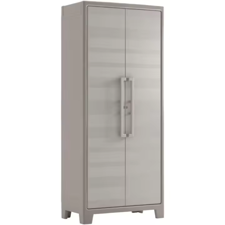 Gulliver Escobero | Almacenaje Interior y Exterior | resina | Resistente al Agua, 2 Puertas y 8 Baldas Regulables en Altura | Beige/Arena | 80 x 44 x 182 cm - 1
