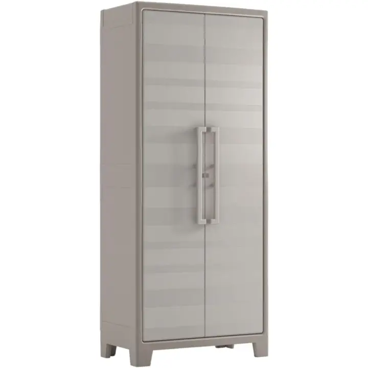 Gulliver Escobero | Almacenaje Interior y Exterior | resina | Resistente al Agua, 2 Puertas y 8 Baldas Regulables en Altura | Beige/Arena | 80 x 44 x 182 cm - 1