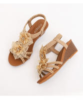Zapatos romanos de tacón de cuña para mujer, sandalias de verano 2025 con flores retro bohemias para vacaciones, zapatos de mujer de talla grande. - details 1
