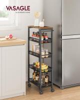 Carro de 4 Niveles, Carro Estrecho de Cocina con Ruedas, con Asa, para Espacio Reducido, 22 x 45,4 x 77 cm, para Cocina, Baño, Salón, Estudio, Marrón Rústico y Negro LRC033B01 - details 16