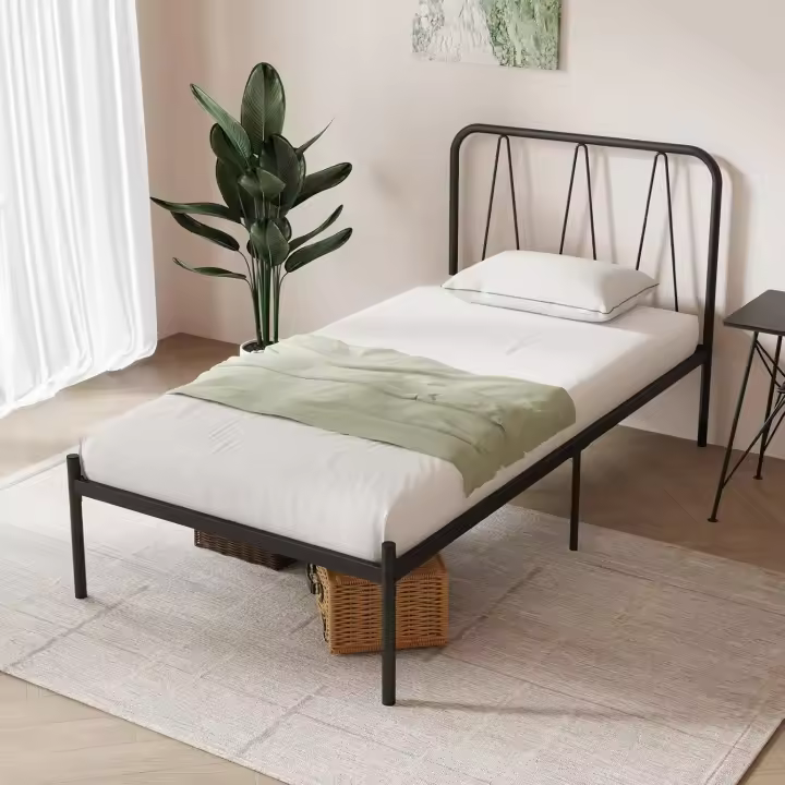 Marco de Cama Metálico Moderno Somier 90x190 Altura de 30,5 cm Diseño de Cabeza en Forma de Ondas - 1