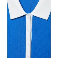 BUNO-Vestido estilo camisa de punto azul para mujer, cuello de solapa, manga corta, corte en A, minivestido con botones, vacaciones de verano - details 8