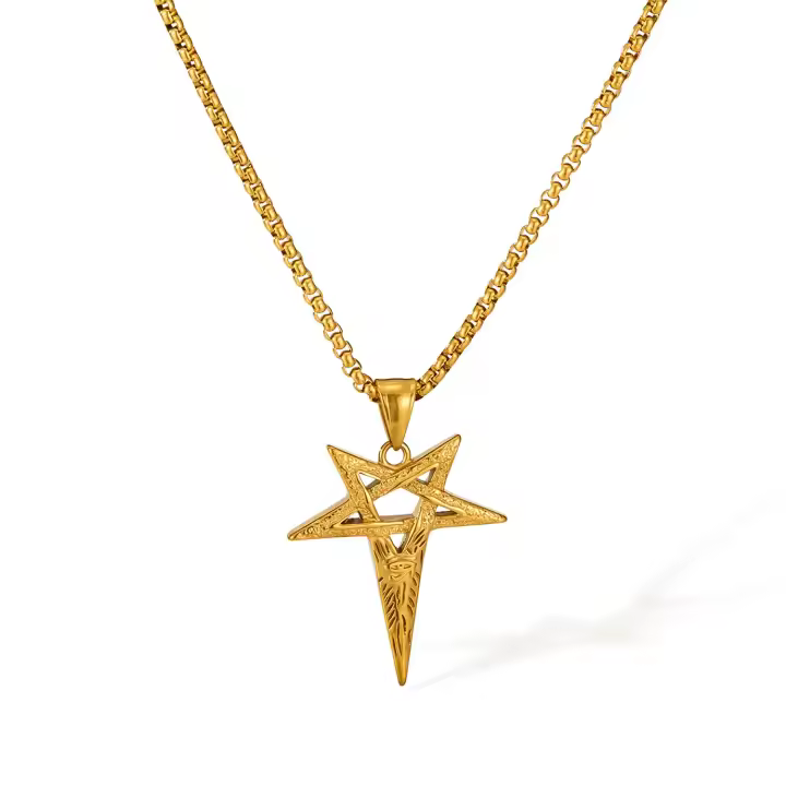 Collar con colgante vikingo para hombre – Ojo de Horus y símbolo de pentagrama Joyería de acero inoxidable retro punk - 1