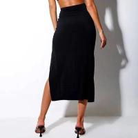 Falda Irregular con abertura ajustada para mujer, falda acampanada plisada de cintura alta elástica, faldas largas fruncidas lisas Retro americanas de verano - details 6