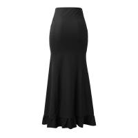 Falda larga de cintura alta para mujer, falda de medio cuerpo, dobladillo con volantes irregulares, elegante, Vintage, color sólido - details 7