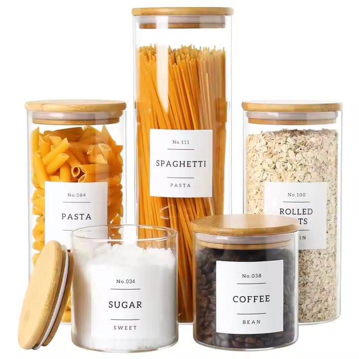 Tarros de Vidrio Airtight con Tapas de Bambú Paquete de 5 Ideal para Almacenamiento de Comida - 1
