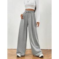 Moda coreana, mujeres de pierna ancha de cintura alta, deportes con cordón para, pantalones sólidos sueltos - details 1