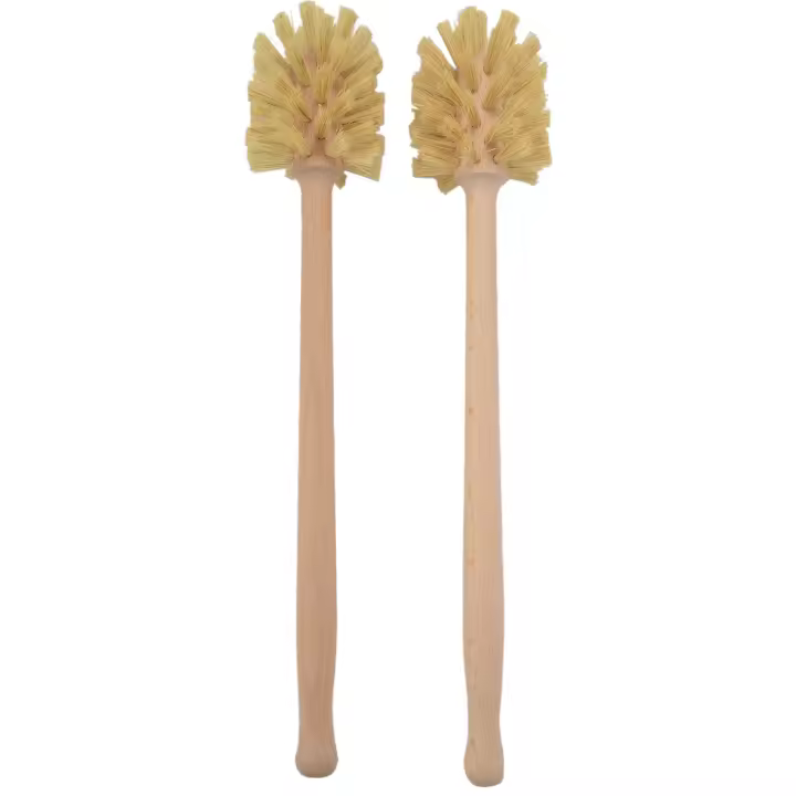 Cepillo de inodoro de madera de haya, cerdas de yute fuertes, potencia de limpieza de 360 ° , paquete de 2 - 1
