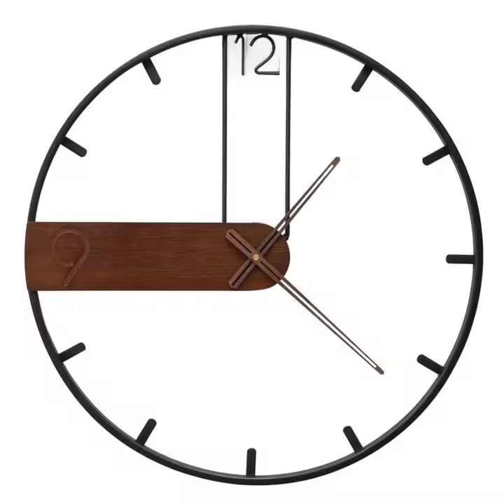 Reloj de pared grande para decoración de sala de estar, moderno, silencioso, sin tictac, Metal, madera, negro - 1