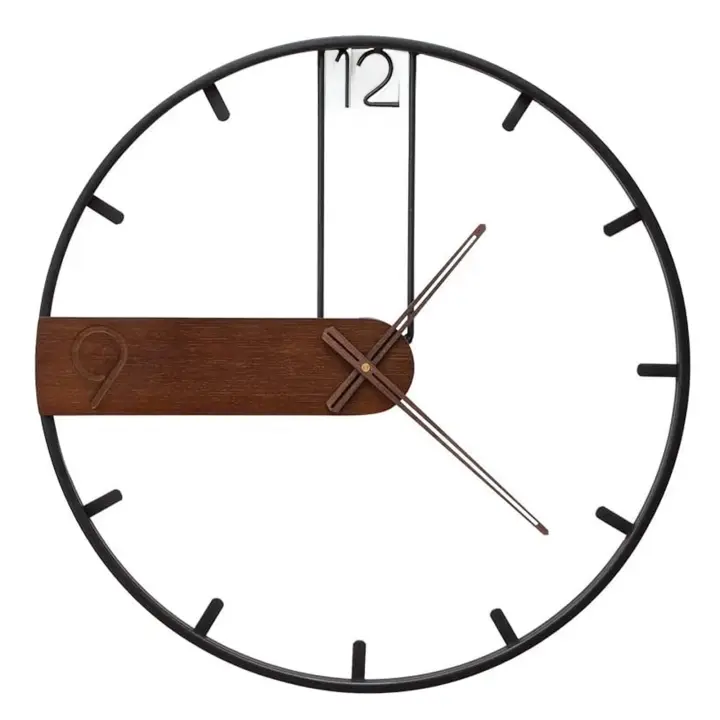 Reloj de pared grande para decoración de sala de estar, moderno, silencioso, sin tictac, Metal, madera, negro - 1