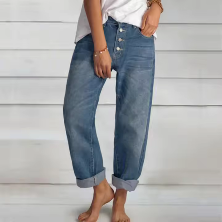 Nuevos pantalones vaqueros rectos de mezclilla para mujer, holgados, casuales, sencillos y adelgazantes - 1