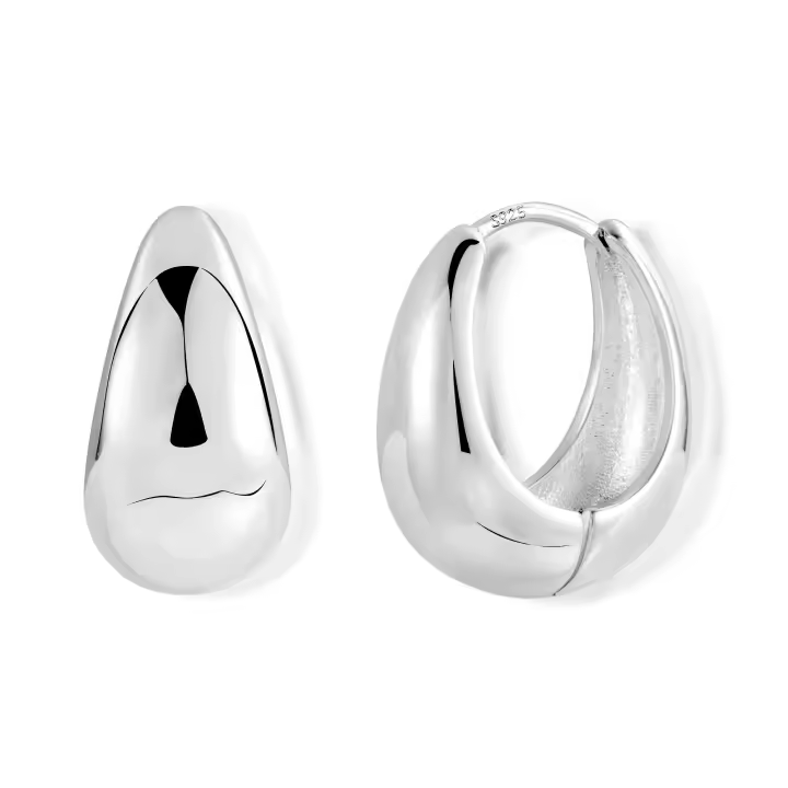 Pendientes de aro pequeños de plata 925 para mujer, pendientes gruesos, pequeños, de oro de 14 quilates, Huggie, pendientes de aro pequeños, ligeros y anchos, Plata de ley - 1