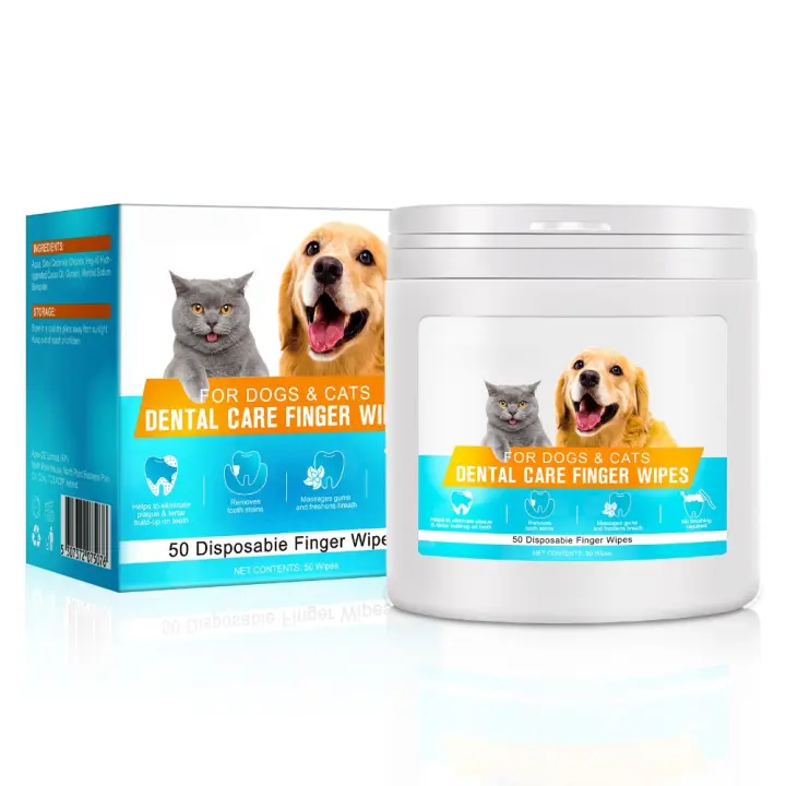 Toallitas de limpieza de dientes para perros y gatos, toallitas de dedo dentales para mascotas, toallitas de limpieza bucal para perros y gatos, dientes y encías, Redu - 1