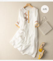 Vestido de ramio bordado para mujer, manga corta, blanco, amarillo, primavera, verano, 38, 36 - details 1