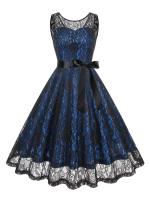 Vestido de Encaje con Cuello Redondo Retro de Ouwu Sin Mangas, Cinturón Enchufable, Estilo Vintage para Mujeres Perfecto para Fiesta de Halloween o Cumpleaños - details 15