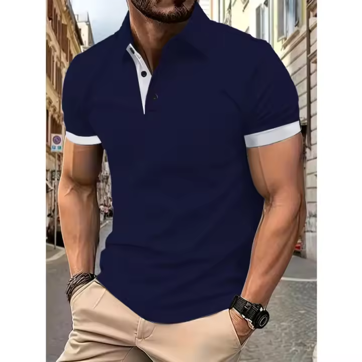 Camiseta polo casual de manga corta para hombre, con botones en la solapa, de color sólido, para uso diario. - 1