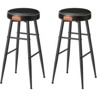 Juego de 2 Taburetes de Bar Taburetes de Cocina, Taburetes de Desayuno, Cuero Sintético con Costuras 76,2 cm de Alto, Silla Comedor, Fácil Montaje, Negro - details 0