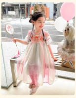 Vestido de princesa mejorado estilo Tang antiguo Hanfu con hombros descubiertos y nube de encaje bordado edición china de verano para niñas - details 20