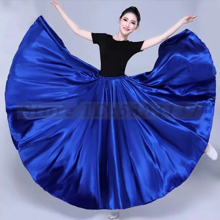 Vestido largo de satén de 720 grados, disfraz de vientre de ballet, falda de baile swing grande, vestido de entrenamiento de bailarina latina, falda de flamenco gitano - 1