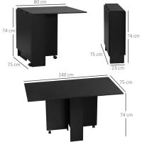 Mesa Plegable de Comedor Mesa de Cocina Plegable con Ruedas Alas Abatibles y Estantes para 4-6 Personas 75x140x74 cm Cemento Gris - details 37