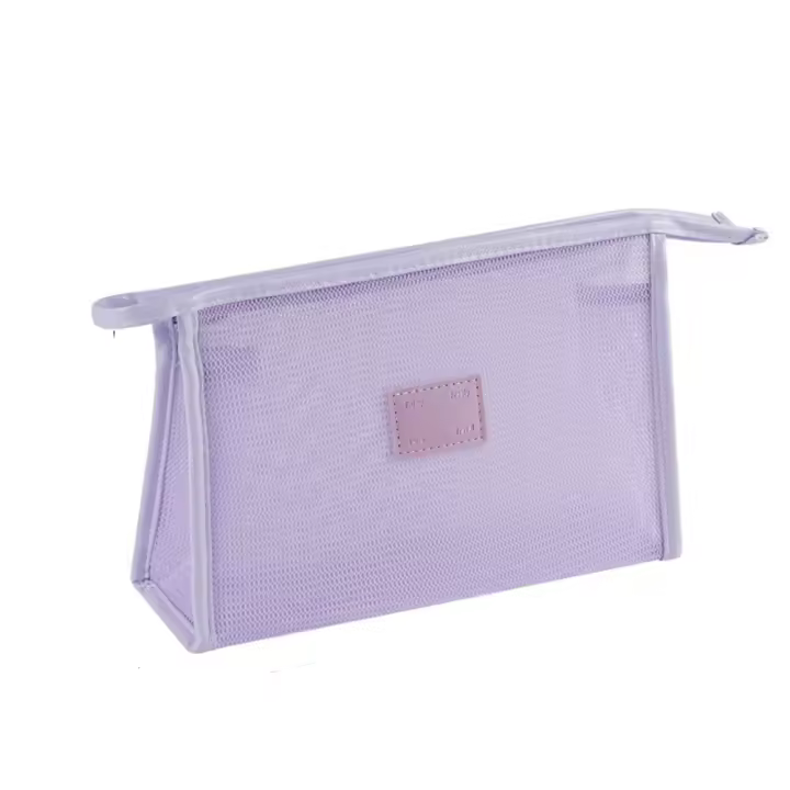 Bolsa de maquillaje portátil de malla, bolsa de aseo de almacenamiento ligera cuadrada, bolsa de cosméticos de malla transparente con cremallera de gran capacidad - 1