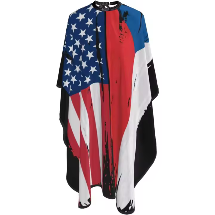 Capa de peluquero con bandera de la República Checa de EE. UU. - Capa de corte de pelo impermeable para peluquería profesional con cierre a presión ajustable - Delantal de corte de pelo para estilista y uso doméstico - 55''X66'' - 1