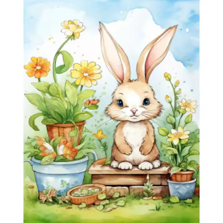 RUOPOTY Pintura por Números Moderna Dibujo de Conejo Hecho a Mano Pintura de Flores - 1