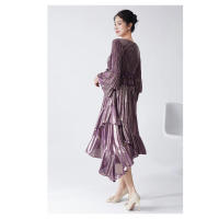 Vestido de otoño e invierno de alta calidad, con mangas acampanadas, falda de longitud media irregular, ajustada, con volantes, - details 1