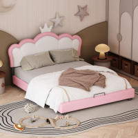 Marco de Cama para Niños 140*200cm con Base de Almohadilla y Espalda, Forma de Corona Rosa - details 4
