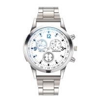 Reloj de hombre de regalo de cuarzo con banda de acero de tres ojos de cristal claro azul colorido - details 4
