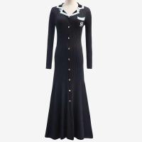 Vestido de punto ajustado elegante para mujer, vestidos Vintage de diseñador de manga larga con letras y una botonadura, suéter de invierno 2024 - details 11