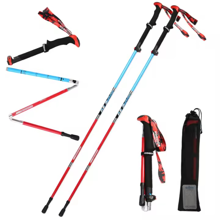 Bastón de Senderismo Nórdico Telescópico Alpenstock de Fibra de Carbono con 5 Secciones Absorbente de Choques Plegable para Aviación - 1