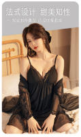 Sexy hilo de malla nuevo camisón para el hogar Conjunto de tirantes franceses pijamas con pechos pequeños y almohadillas grandes para el pecho - details 6