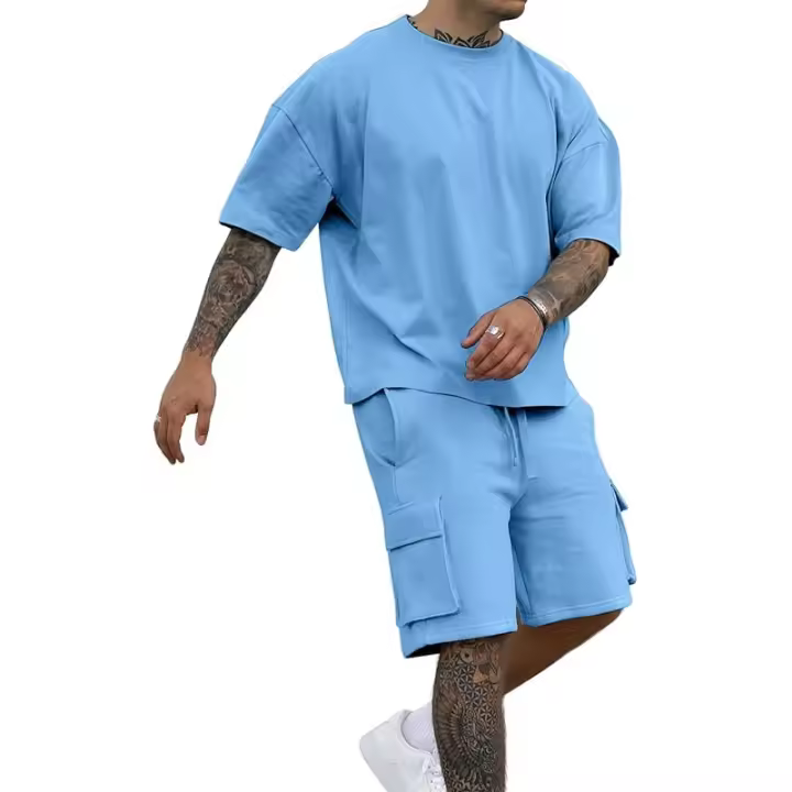 Opomelo Conjuntos cortos para hombre de 2 piezas - Conjuntos casuales de verano de manga corta para hombres con bolsillo cargo - 1