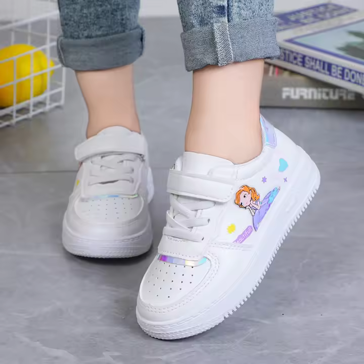 Zapatillas de deporte de cuero para niñas, zapatos de princesa para correr, zapatos deportivos casuales, zapatos de Velcro para niños - 1
