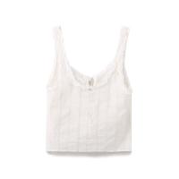 BUNO-Conjunto de verano bordado calado dulce conjunto de dos piezas para mujer con ribete de volantes corbata delantera sin mangas top de tiras y pantalones cortos conjunto combinado - details 4