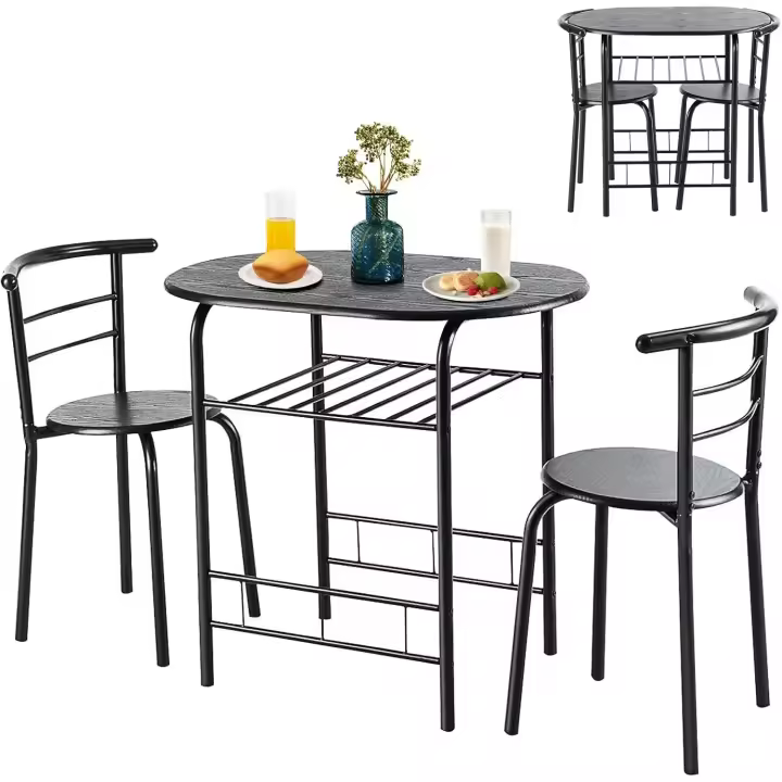 Juego de Sillas de Cocina Pequeña para 2 Personas Conjunto de Muebles de 3 Piezas con Estante - 1