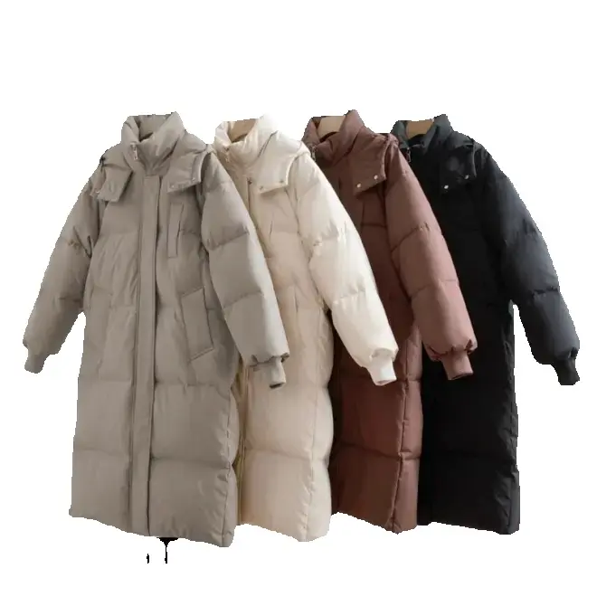 PUFFIT-abrigo largo con capucha para mujer, chaqueta acolchada con Bolsillo grande, cálida, básica, Invierno - 1