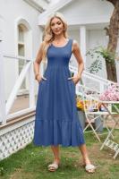 vestido sin mangas de verano para mujer, maxivestido plisado con cuello cuadrado, escalonado, informal, con bolsillos, 2025 - details 15